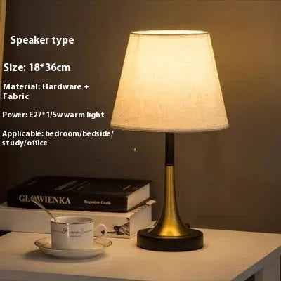 Retro alloy LED table lamp with American design on wooden table
