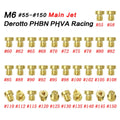 Brass M6 carburetor main jet for Derotto PHBN PHVA models on a white background.