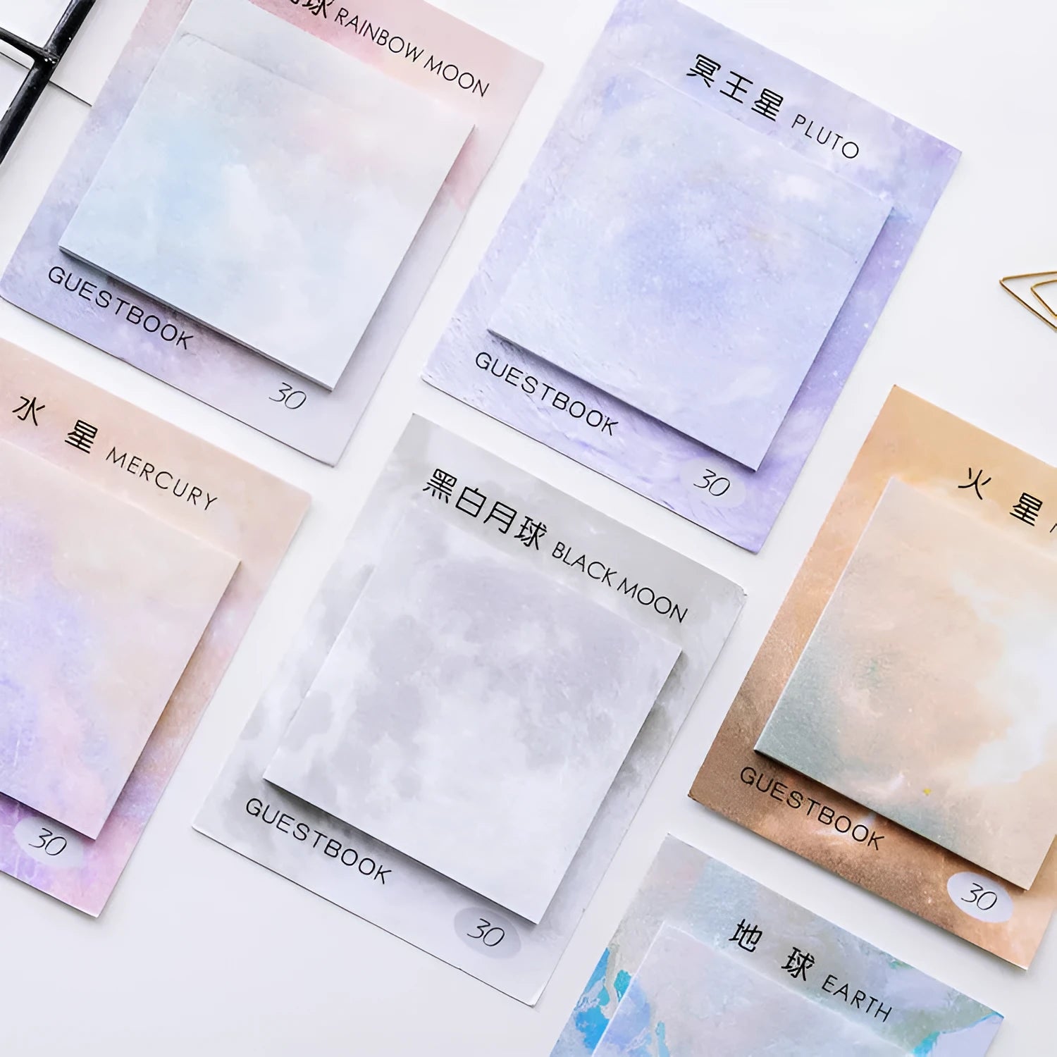 Square 7.3cm planet sticky notes notepad with oil painting designs of Earth, Mars, and Mercury