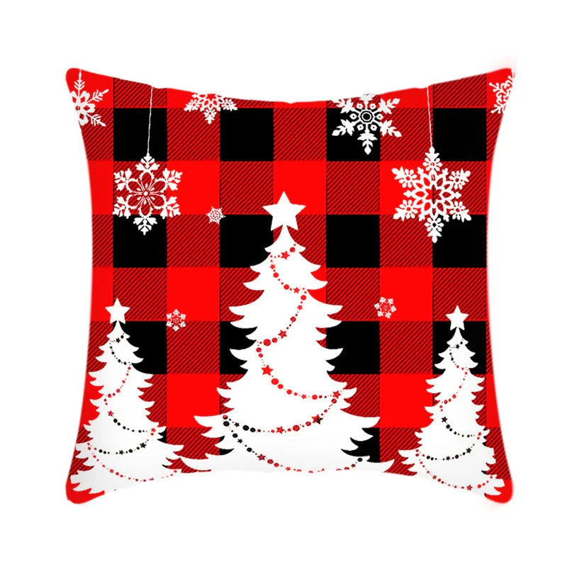 Merry Christmas cushion cover with Elk and Santa Claus design in plush material