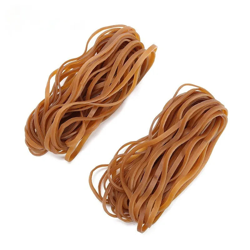 Natural colour rubber rings in a round shape, supplied in a 500g bag for bundling and securing.