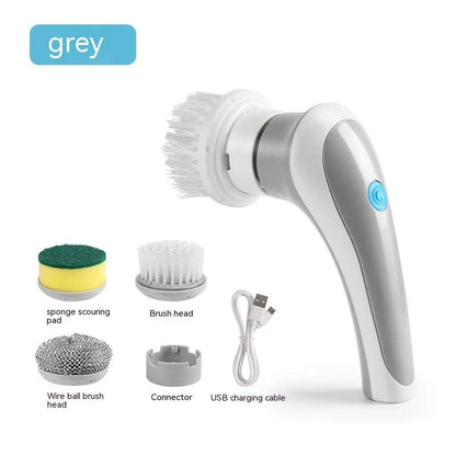 Rechargeable Electric Spin Scrub Brush with 4 interchangeable brush heads for efficient cleaning of tiles, porcelain, stainless steel, and more