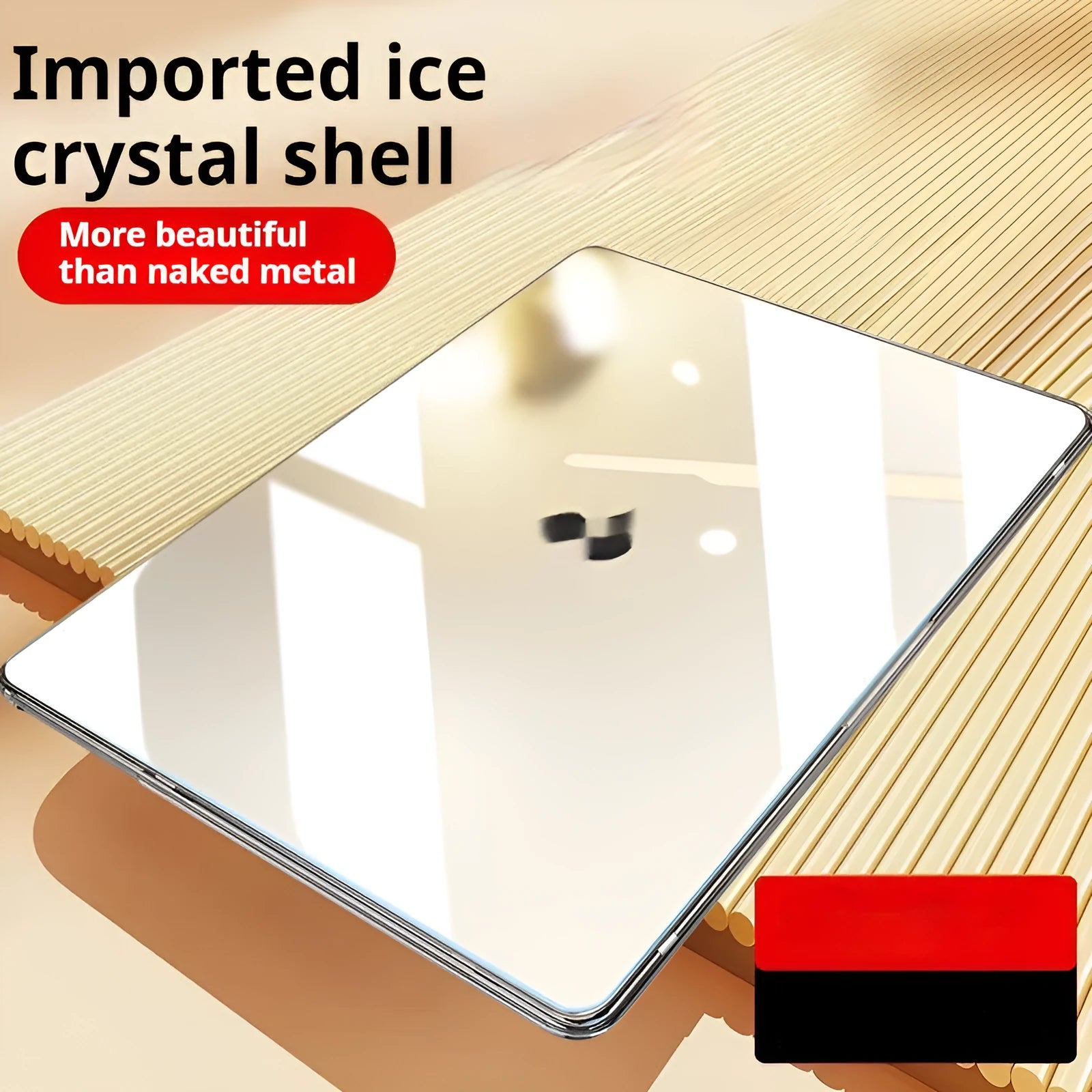 Clear plastic protective shell case for a MacBook laptop in transparent and transparent black.