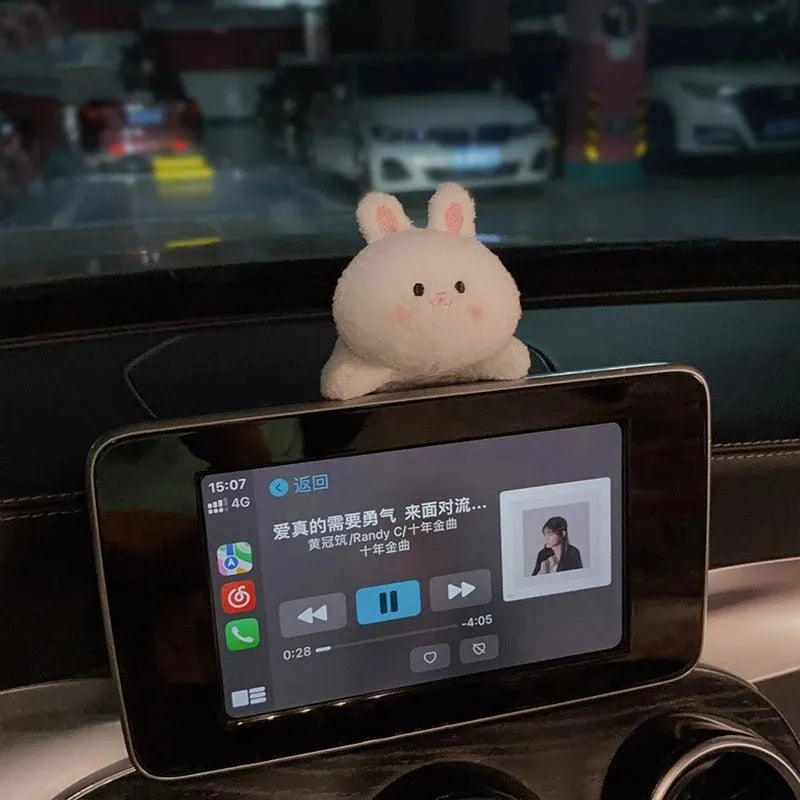 Fabric plush doll car centre console decoration in bear or rabbit cartoon designs