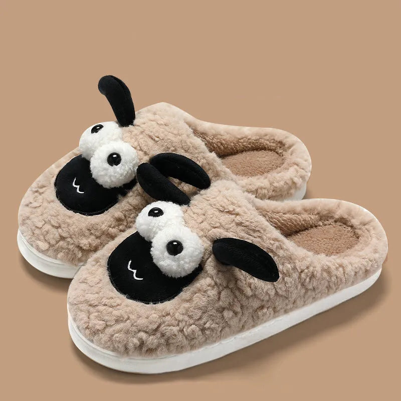 Brown suede slip-on slippers with thermal cotton lining and a sewn PVC sole