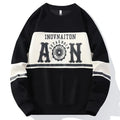 Men's fashion print crew neck sweatshirt in polyester, available in black, beige, green, and coffee colours, sizes M to 4XL