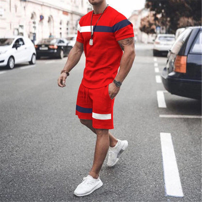 Men's Athletic Leisure Patchwork Short Sleeve Fitness Suit in various colours