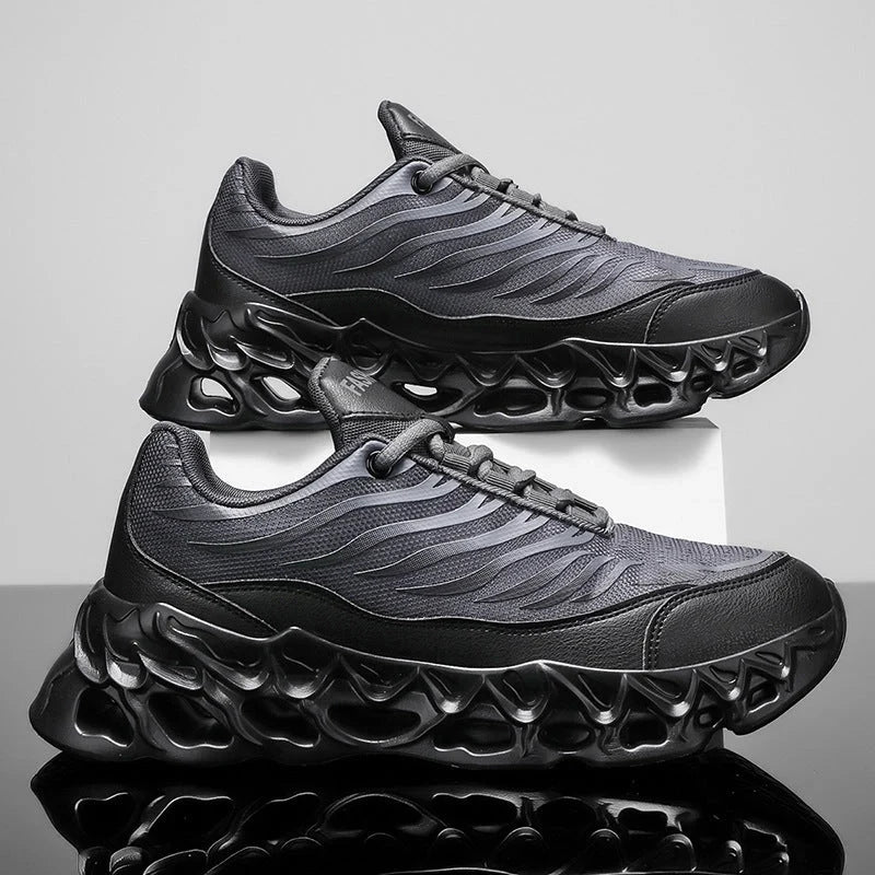 Men's thick-soled vulcanized sneakers in black red, white green, and black grey