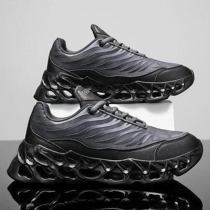 Men's thick-soled vulcanized sneakers in black red, white green, and black grey