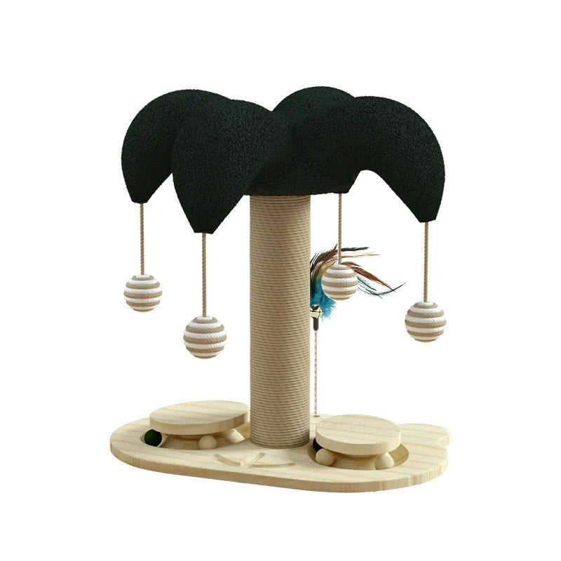 Solid wood cat scratching post with hemp rope and colourful turntable design