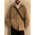 Men's thick corduroy bread coat in khaki, loose cardigan fit with patch pocket on front