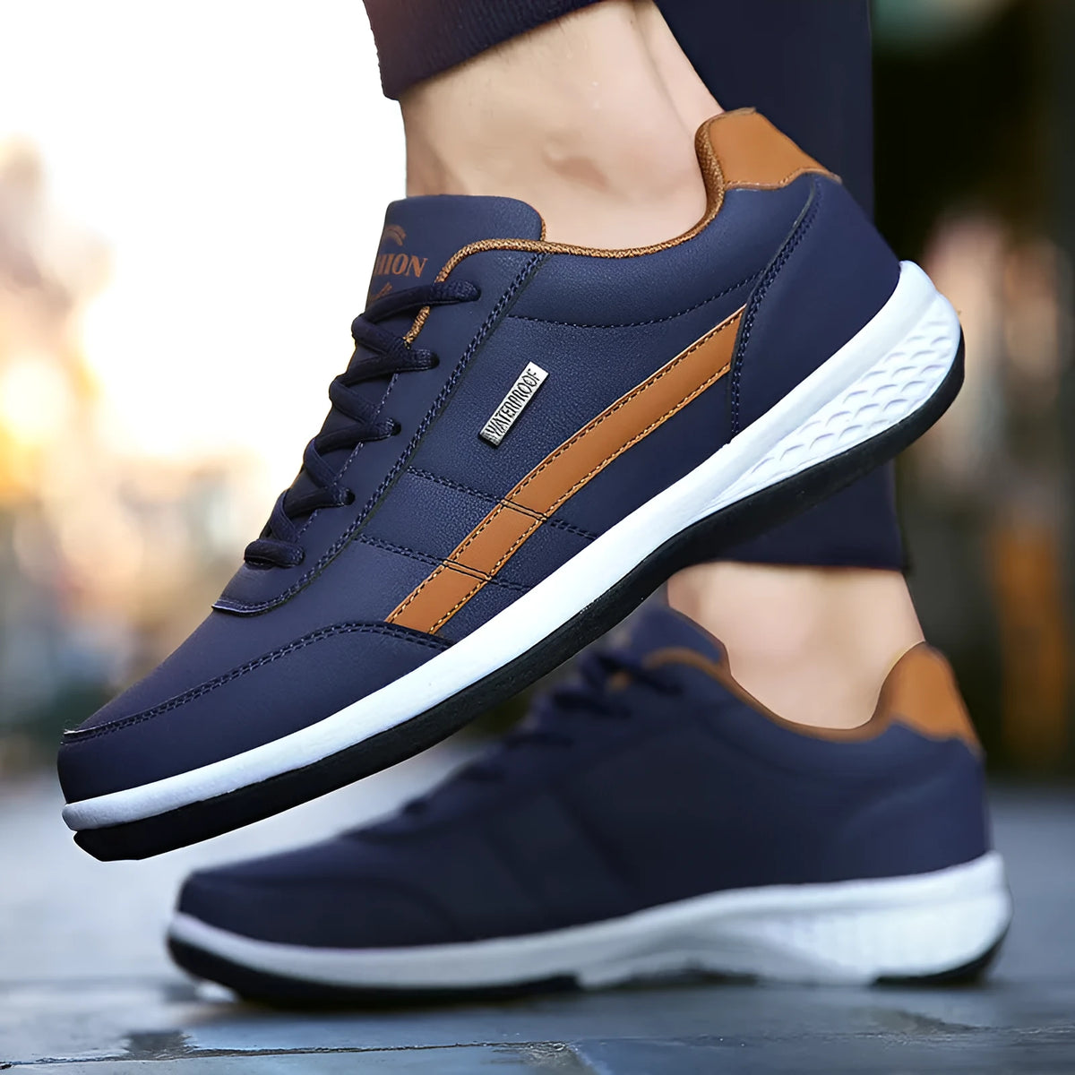 Men's vulcanized casual sneakers in black with breathable upper and non-slip sole on a white background