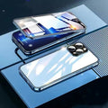 Double-sided magnetic glass phone case for iPhone 14 series with aluminium frame and lens protection in Graphite Black