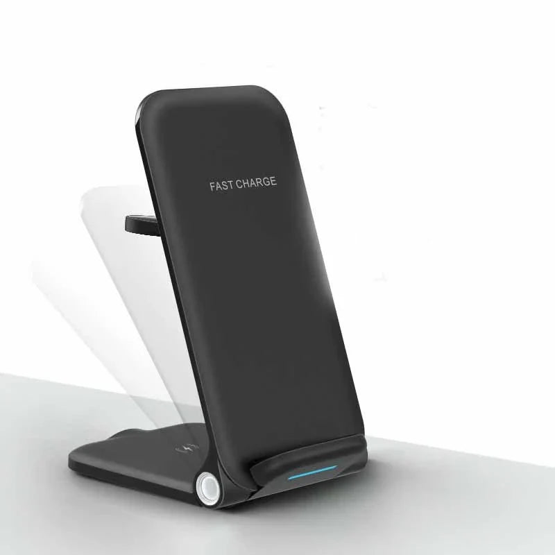 3-in-1 wireless charging station with adjustable angle and foldable design for clutter-free desk setup