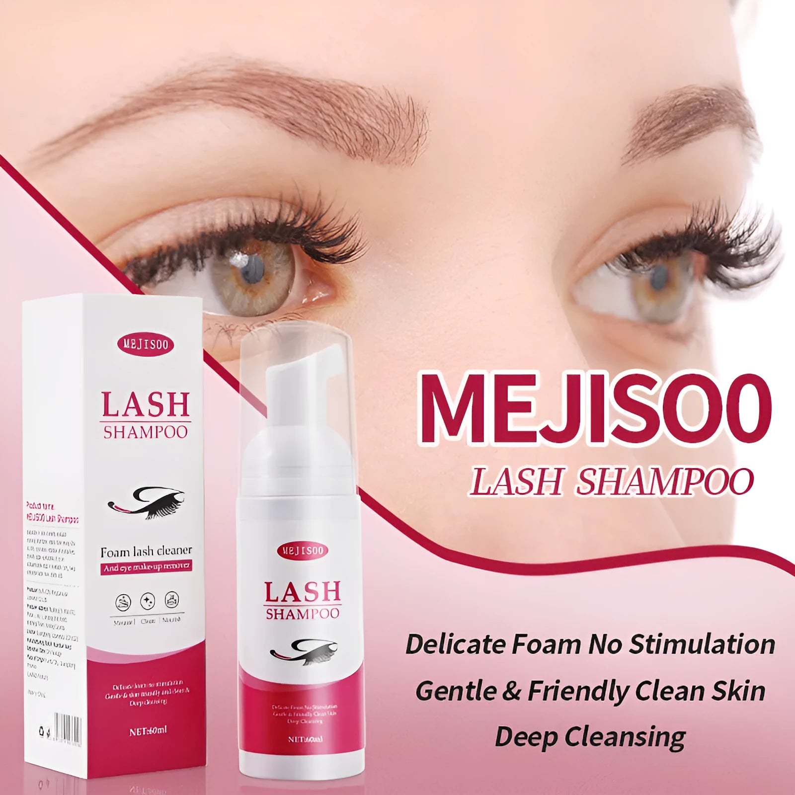 Lash shampoo mousse eyelash cleaning solution 60ml bottle with pump dispenser