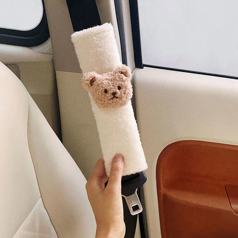 Cartoon bear shoulder sleeve protective cover for baby car seat in khaki or coffee colour