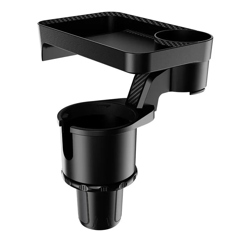 Black ABS car-mounted rotating dinner tray holder with cup and plate storage compartments