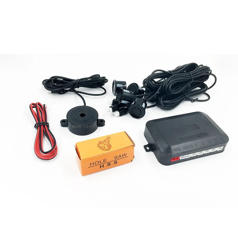 Four-probe screenless buzzer reversing radar kit with sensors, control module and installation tools