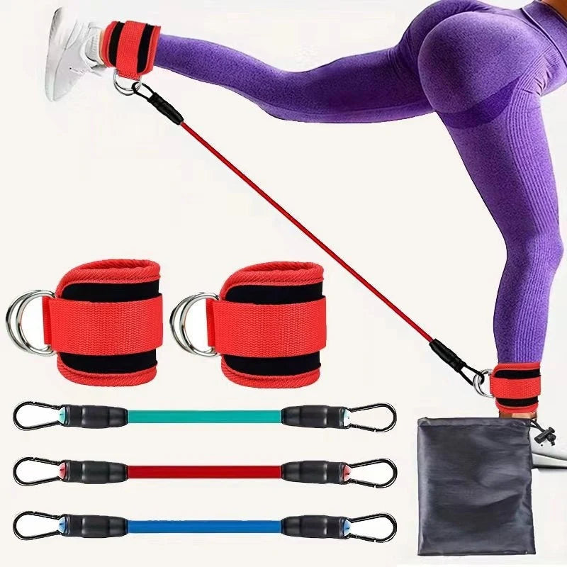 Ankle strap resistance bands in various colours for hip and leg strength training