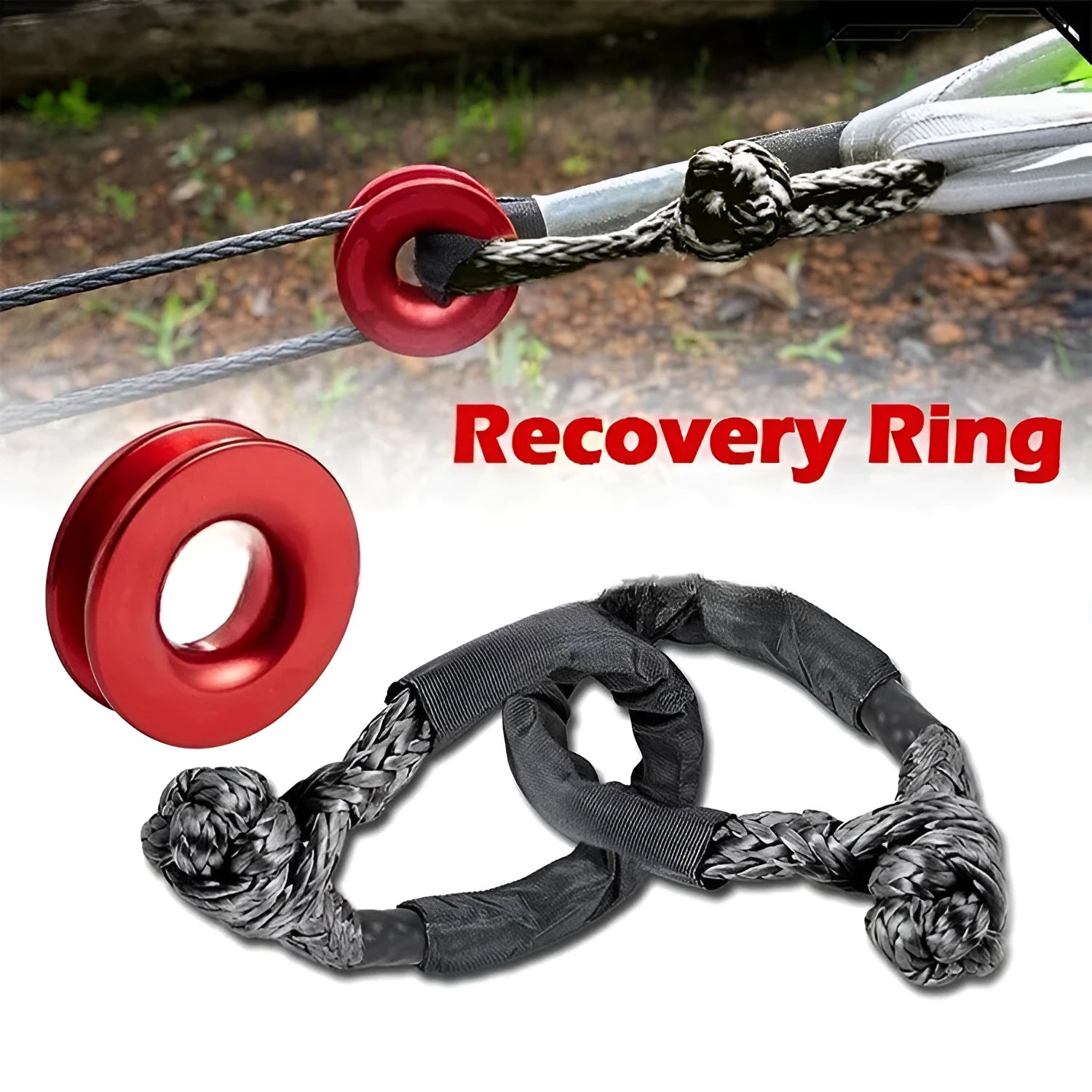 Polymer soft shackle trailer rope with 12mm diameter shown in various colour options