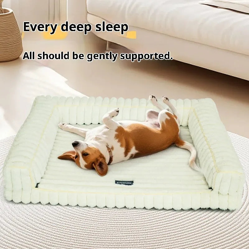 Kennel stripe dehaired angora removable pet bed with corduroy cushion in grey for dogs, 100x75cm size