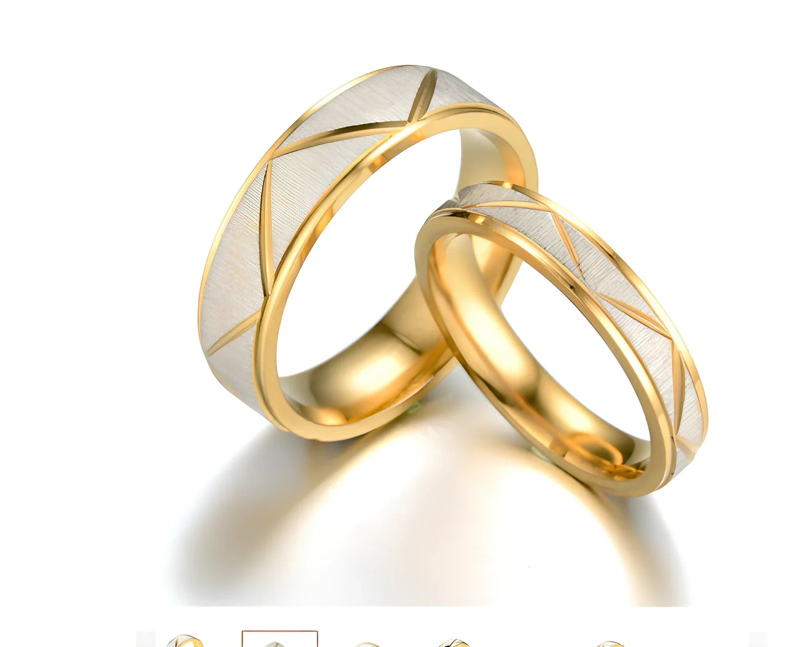 Titanium steel couple ring in 24K gold finish, 4mm and 6mm widths, stainless steel with vacuum plating for rust resistance