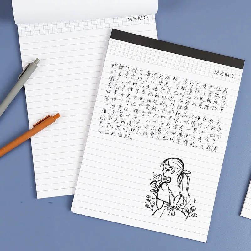 A4 tearable meeting notebook with grid pages and adhesive binding