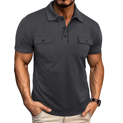 Men's summer lapel button polo shirt with pockets in various colours