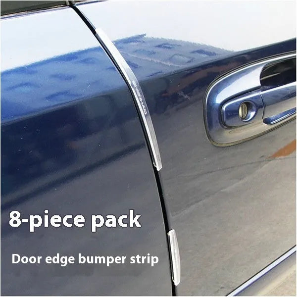White plastic car door edge protector bumper strip set on a car door.