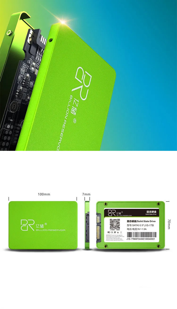 J11 2.5-inch SATA3 solid-state drive with black plastic housing, showing front connector.