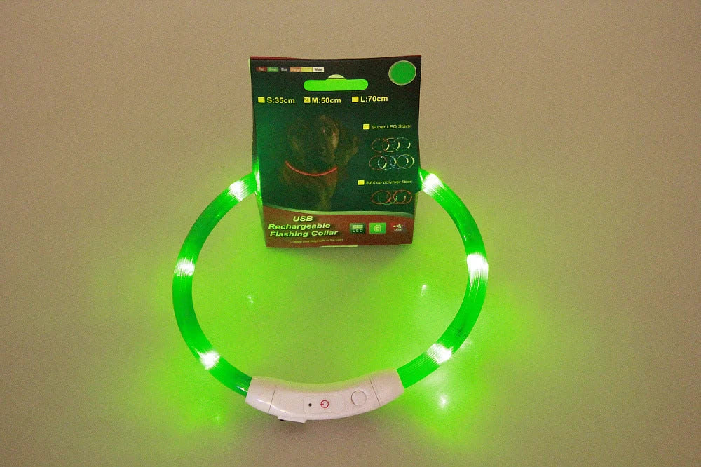 USB rechargeable pet safety collar with LED light for night visibility