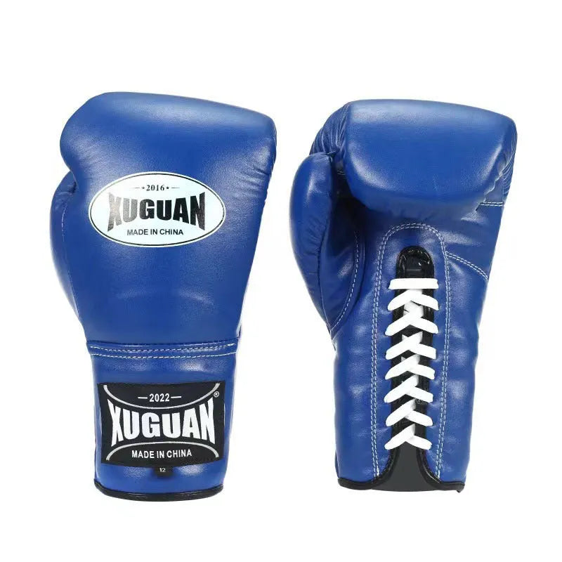 Pair of sandbag boxing gloves for Muay Thai training in red string colour, 10oz size