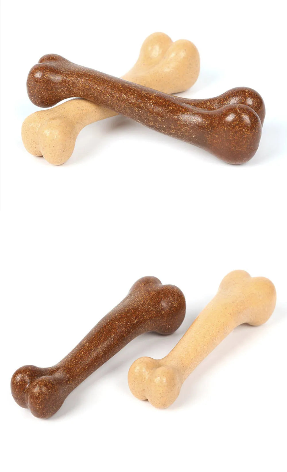Brown and yellow dog bone simulation molar stick bite resistant toy tooth cleaner three sizes