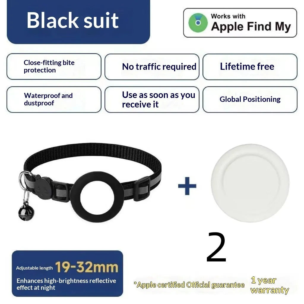 Pet dog anti-lost tracking collar in five colours: black, pink, yellow, blue, purple