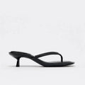 Women's round-toe mid-heel flip-flop sandals in khaki colour with microfiber upper