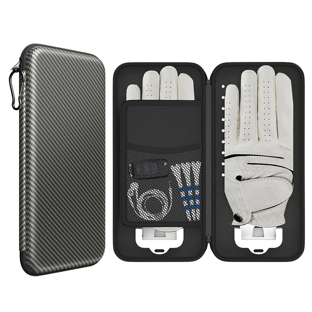 Silver grey golf double glove storage bag with two compartments and hanging brackets