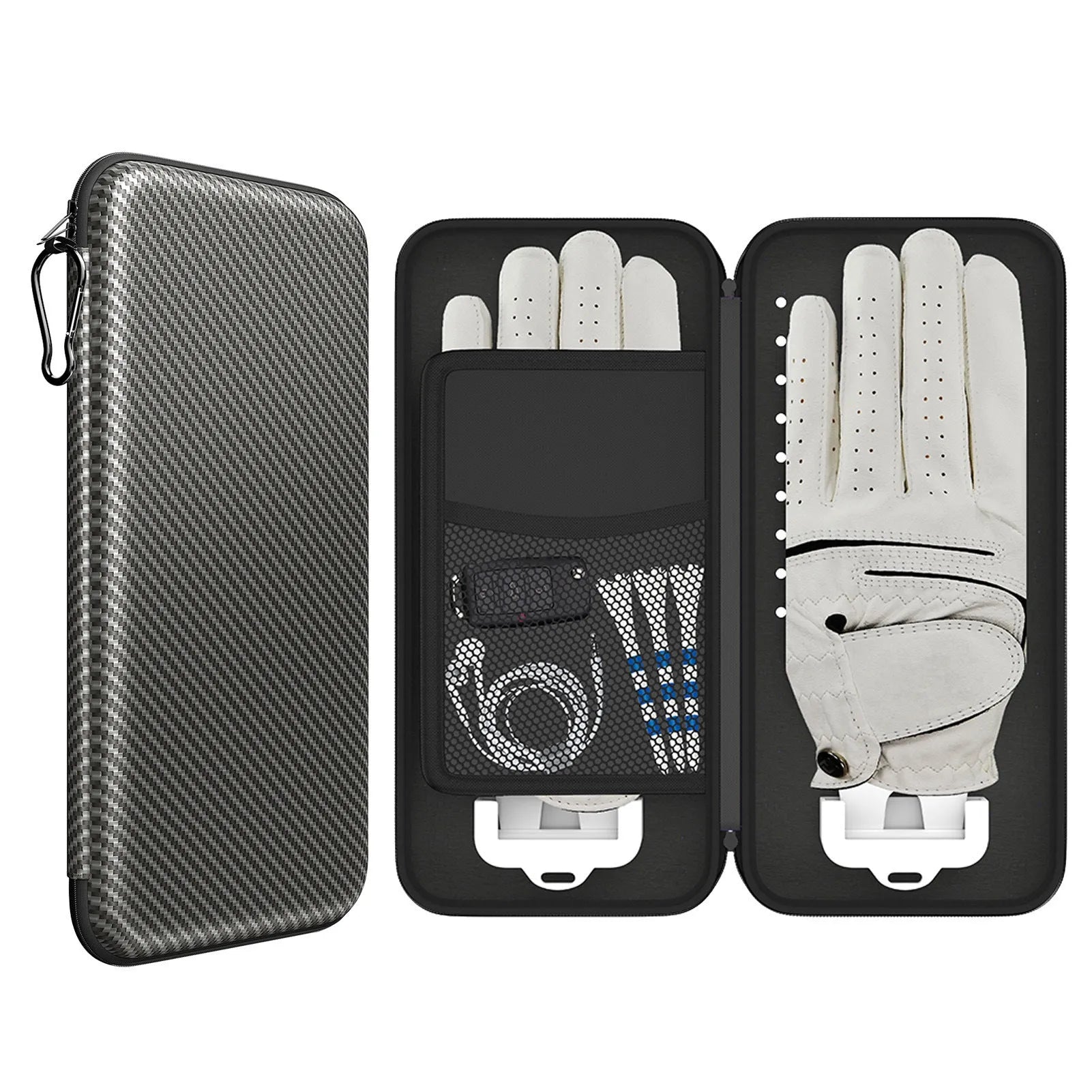 Silver grey golf double glove storage bag with two compartments and hanging brackets