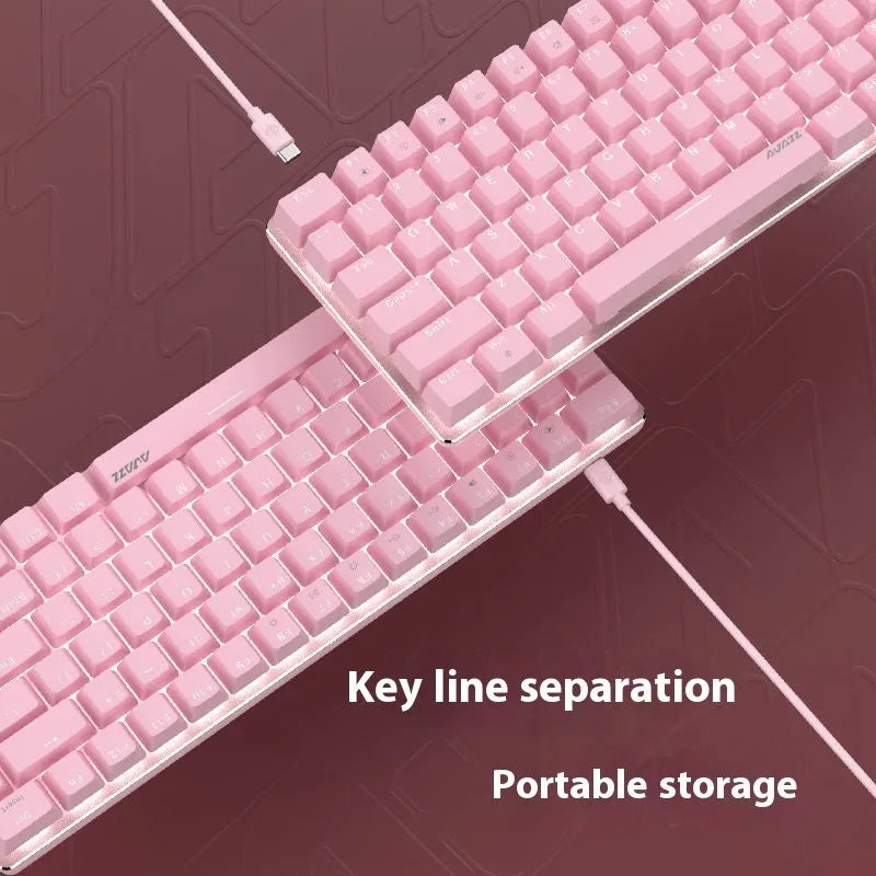 Pink metal mechanical gaming keyboard with white backlight and 82 keys