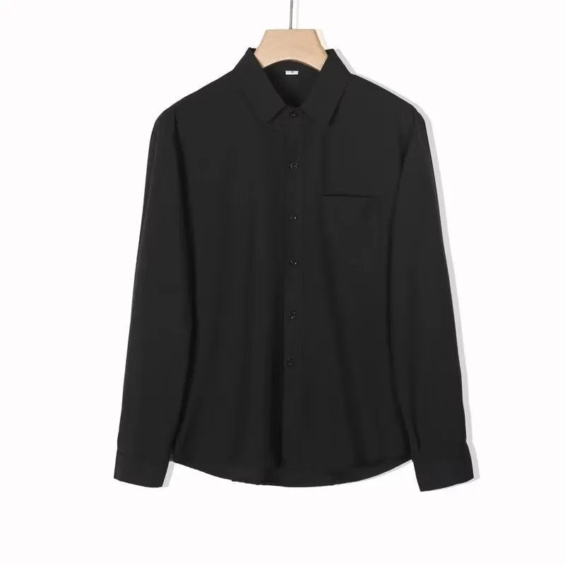 Men's loose-fit linen long-sleeved shirt in solid colour with wrinkle-free finish, sizes S to 4XL