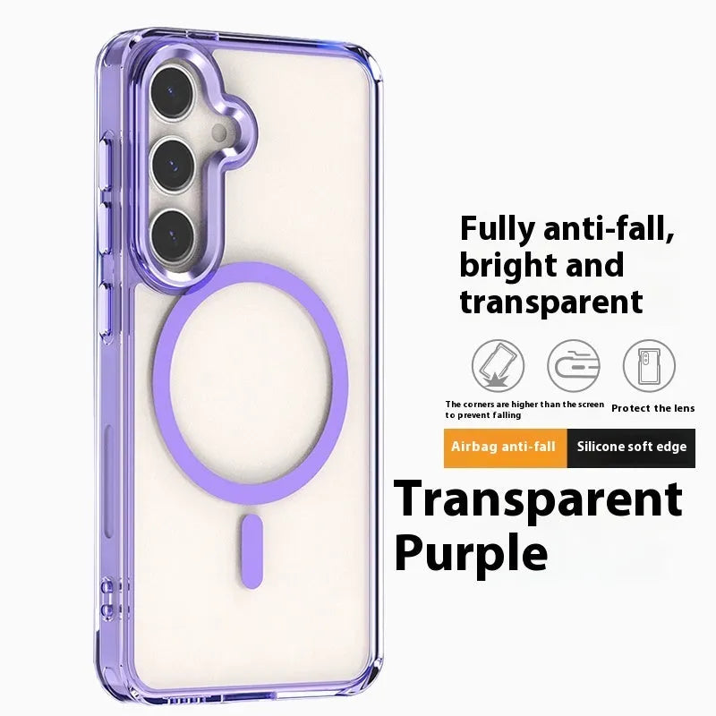 Transparent magnetic silicone phone case for Samsung Galaxy S23 FE with anti-drop protection and magnetic ring