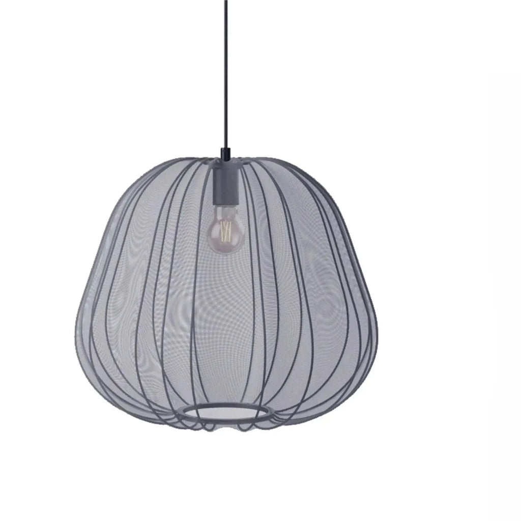 Japanese-style grey blue iron net pumpkin shaped pendant ceiling light with LED bulbs.