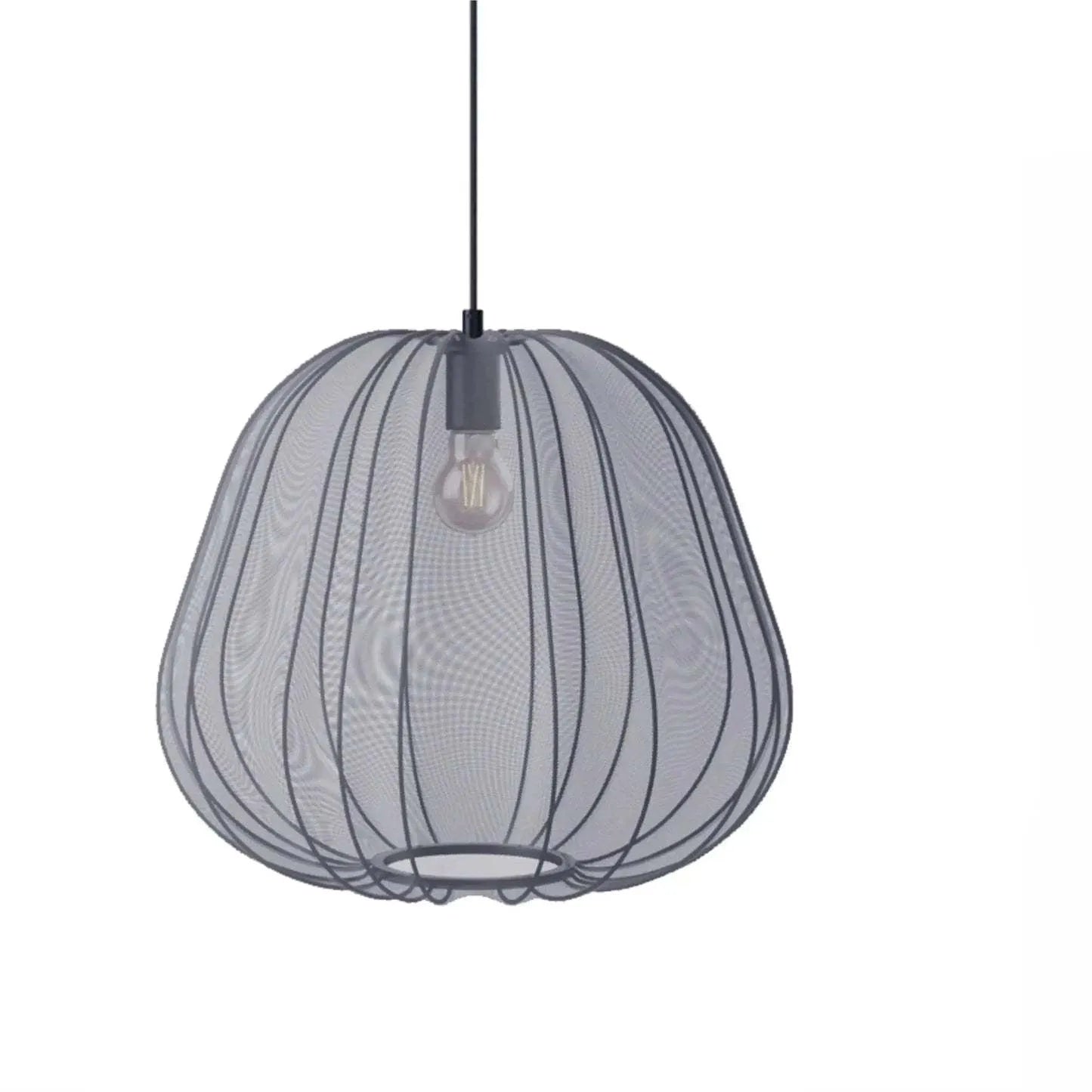 Japanese-style grey blue iron net pumpkin shaped pendant ceiling light with LED bulbs.