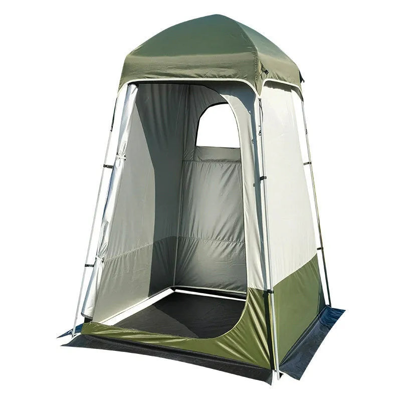 Outdoor single shower dressing camping tent in army green, unfolded size 140x140x230cm