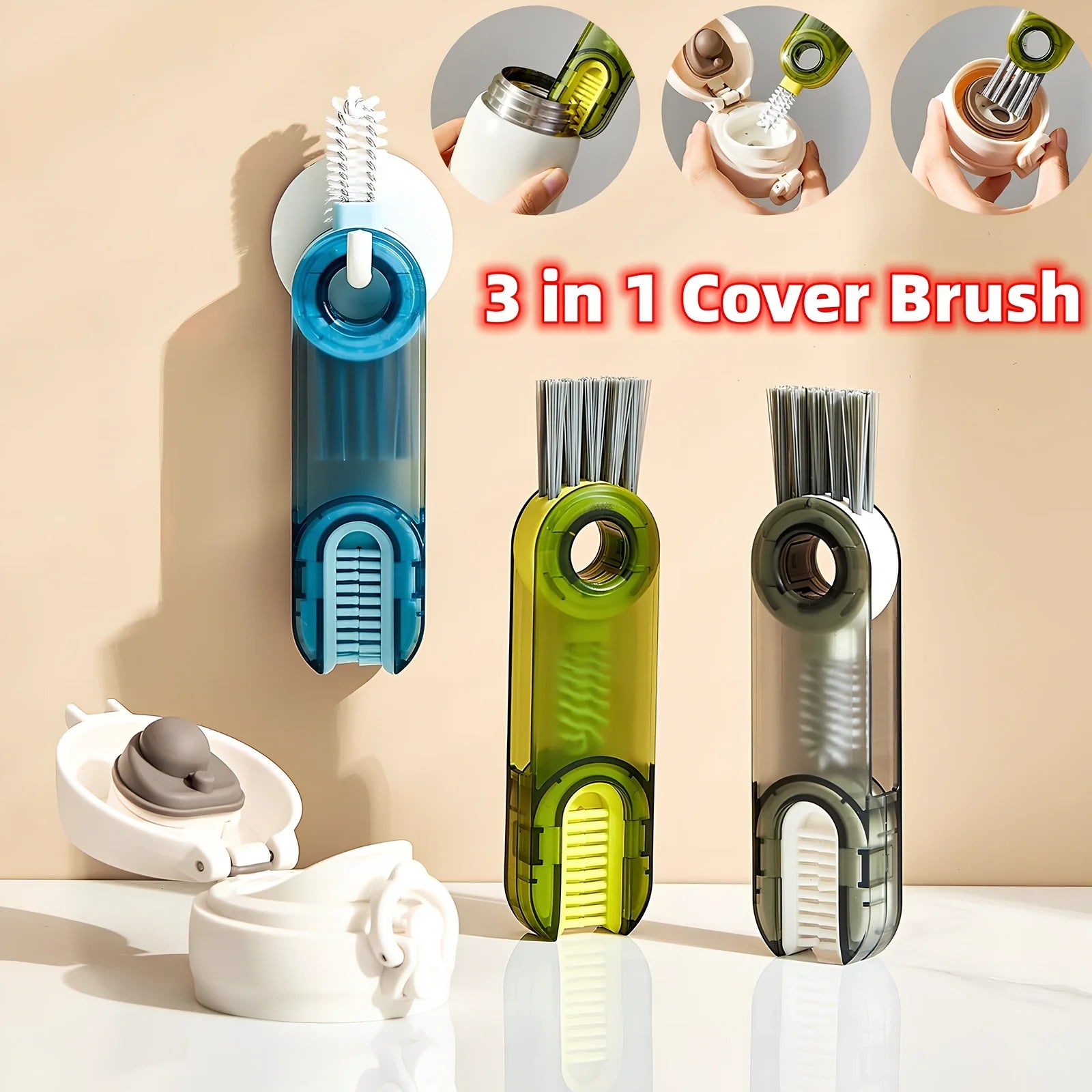 3-in-1 spiral cleaning brush for bottle lids and cup grooves with food-safe materials