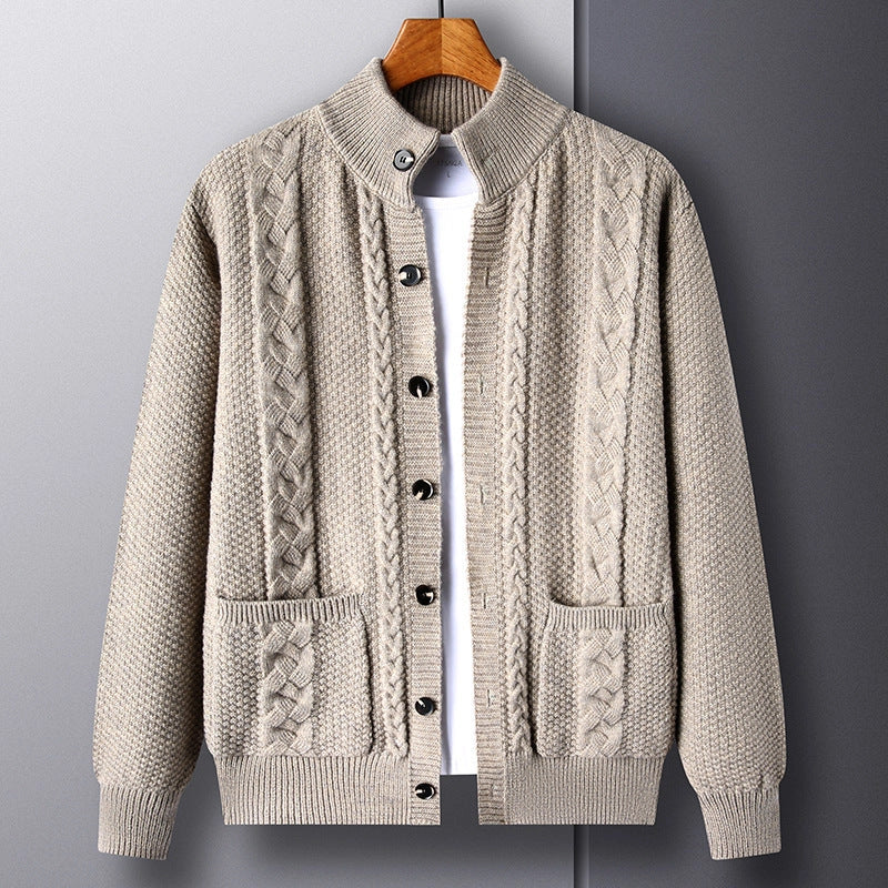 Men's jacquard loose-fitting cardigan with pockets in various colours