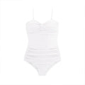 Women's solid colour high-waisted one-piece swimsuit with adjustable shoulder straps.