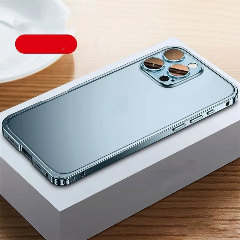 Aluminium alloy metal frame phone case with lens protection for iPhone 14 Pro Max in orange colour