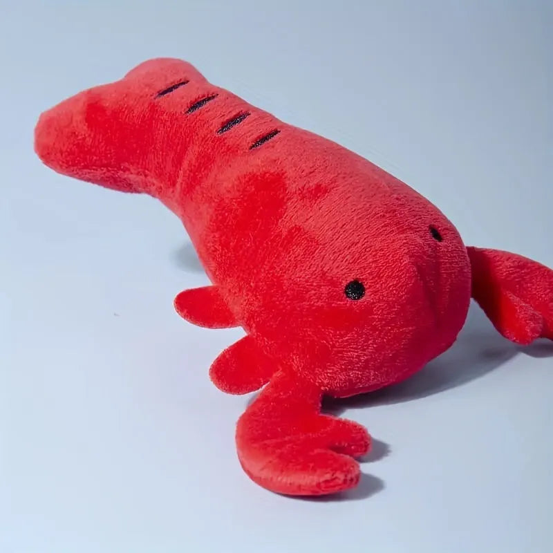Red lobster stuffed dog toy with flapping tentacles on white background