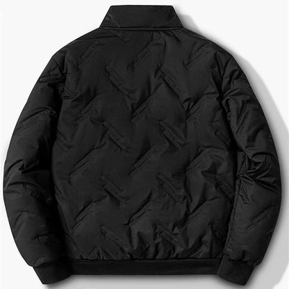 Graphene-enhanced cotton coat in black and grey, featuring windproof and cold-resistant properties