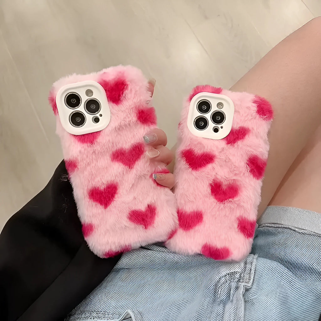 Pink silicone phone case with a cartoon design, shown fitted on an Apple iPhone.